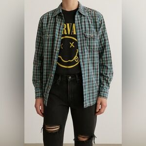 90s Grunge Plaid Shirt Colt Cotton Button Down Flannel Style Large L